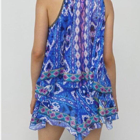 ZARA 2 Piece Set Aztec Print Short Skirt Halter Neck Top Boho Royal Blue/Multi S - Picture 3 of 16